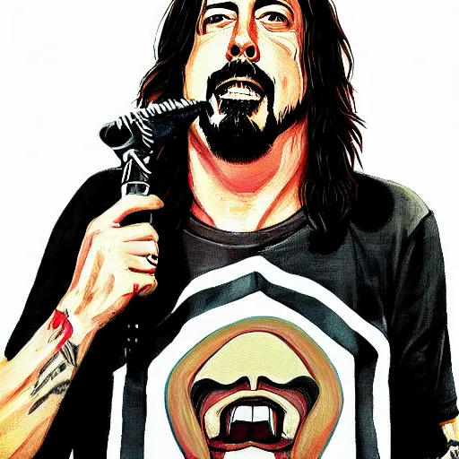 Image similar to dave grohl in gta v covert art painted by stephen bliss, centered, uncropped, full body, symmetrical face
