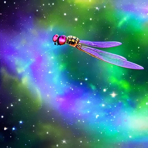 Image similar to a beautiful cosmic dragonfly, dreamy, 4K