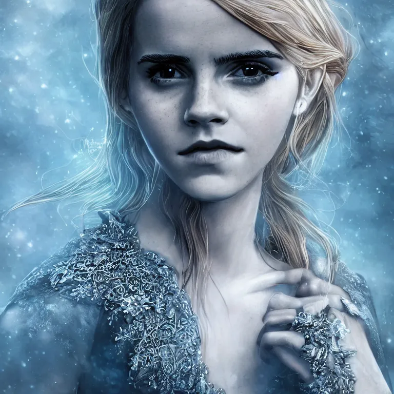 Image similar to emma watson a fantasy portrait of a beautiful noble elf princess with blonde hair and regal jewellry by bowater, symetrical, elegant, 4 k, charlie