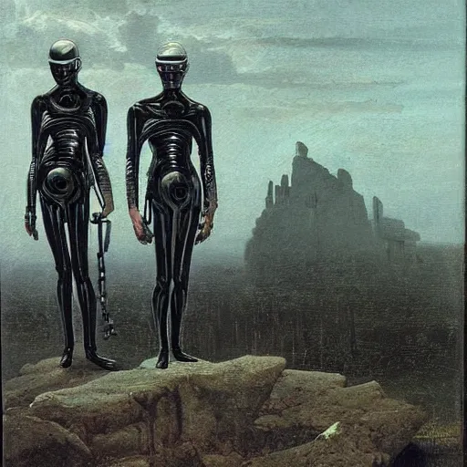 Image similar to cyborgs by caspar david friedrich