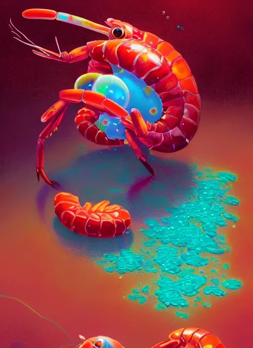 Prompt: A psychedelic portrait of an annoying shrimp blowing snot bubbles, vibrant color scheme, highly detailed, in the style of romanticism, cinematic, artstation, Moebius, Greg rutkowski