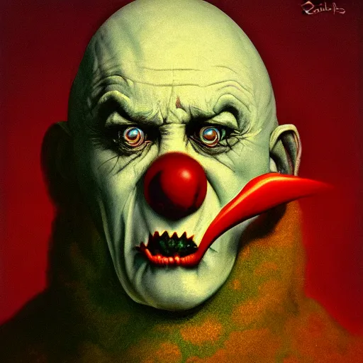 Prompt: portrait of an angry vampire clown ghost by Zdzisław Beksiński, irwin penn, realistic, digital art, unreal engine