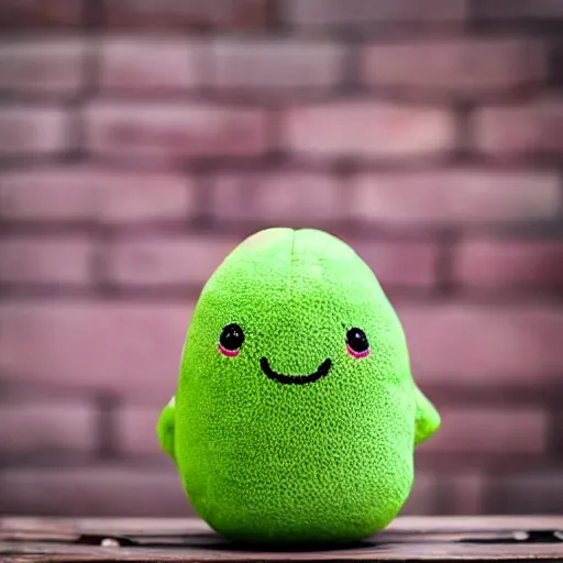 Image similar to a photo of a smiling cute avocado plushie, real trending on instagram image, focal lens backdrop