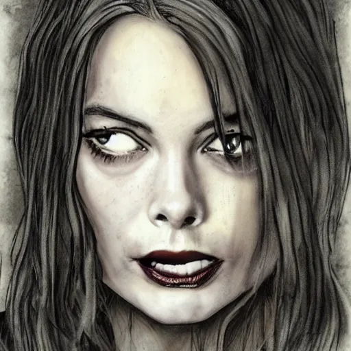 Image similar to grunge drawing of margot robbie in the style of the grudge