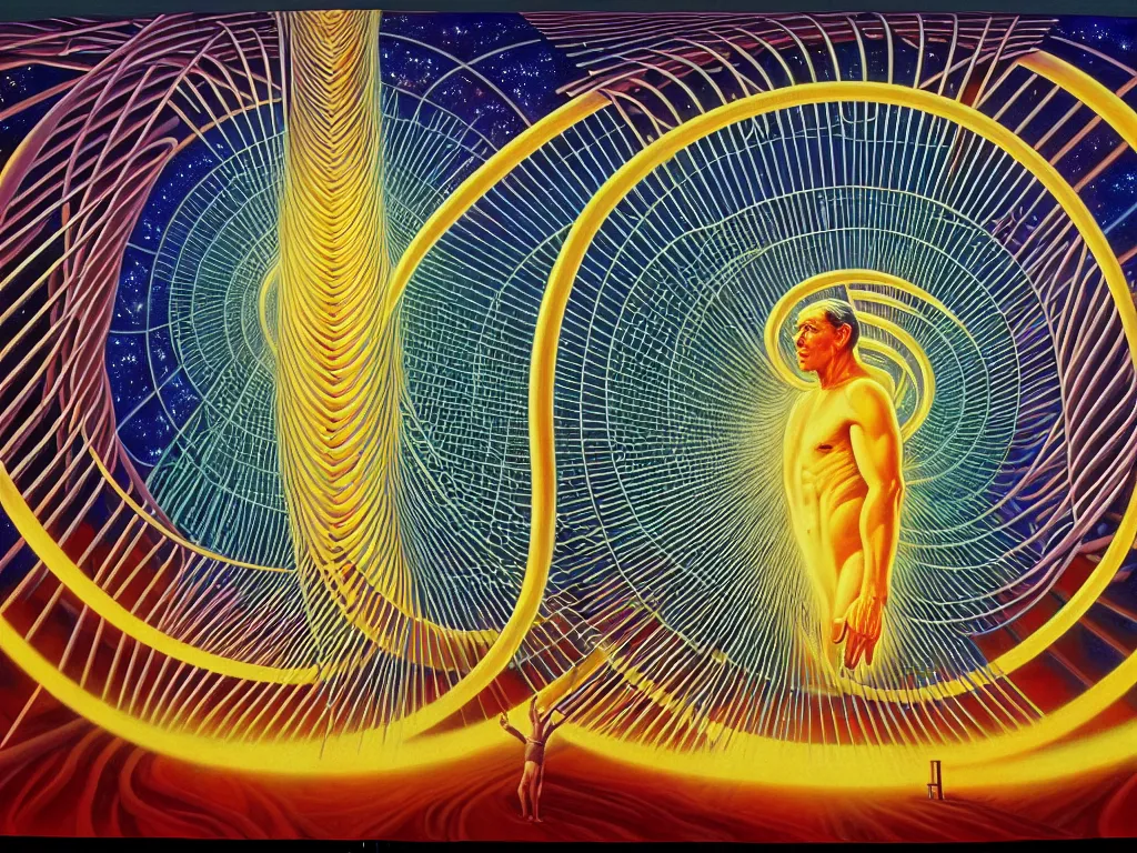 Image similar to a dna helix of human evolution, spiritual science, divine form, intelligent design, utopian, by david a. hardy, wpa, public works mural, socialist, oleg korolev