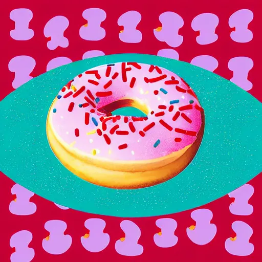 Image similar to strawberry frosted donut with sprinkles, pop art, album cover, shadow,