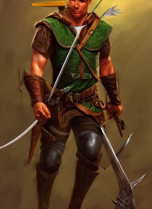 Image similar to archer robin hood, ultra detailed fantasy, dndbeyond, bright, colourful, realistic, dnd character portrait, full body, pathfinder, pinterest, art by ralph horsley, dnd, rpg, lotr game design fanart by concept art, behance hd, artstation, deviantart, hdr render in unreal engine 5