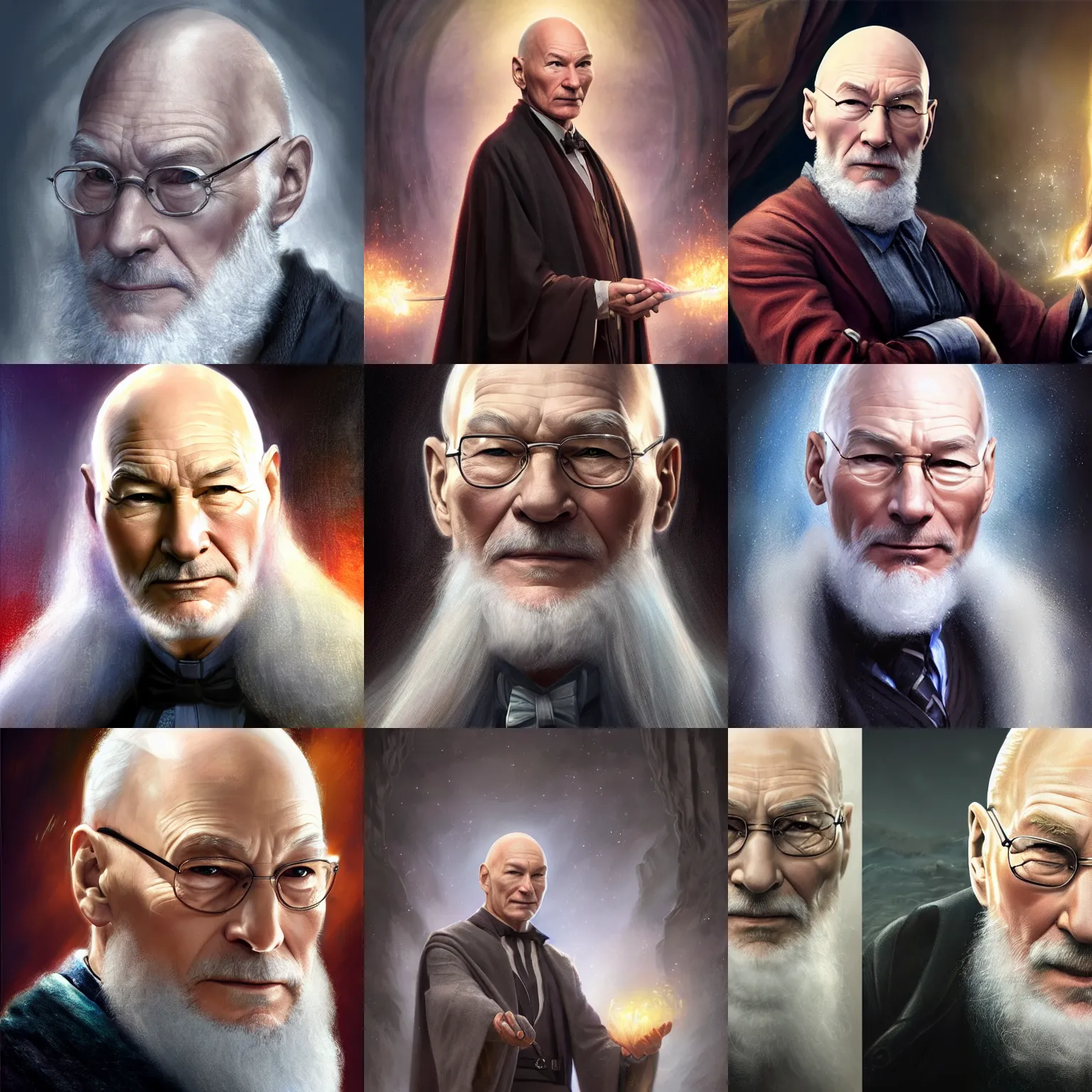 Prompt: patrick stewart as dumbledore. digital painting, detailed, 8 k, trending on artstation, smooth, sharp focus artwork by mark arian, artgerm, mark keathley, greg rutkowski