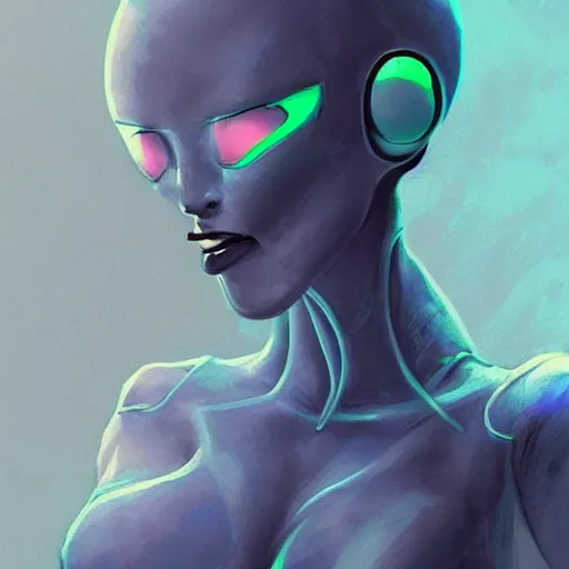 Image similar to concept art sci fi alien woman beautiful curvy girl female species blue skin antenna alien style preposterous volkor fpsblyck