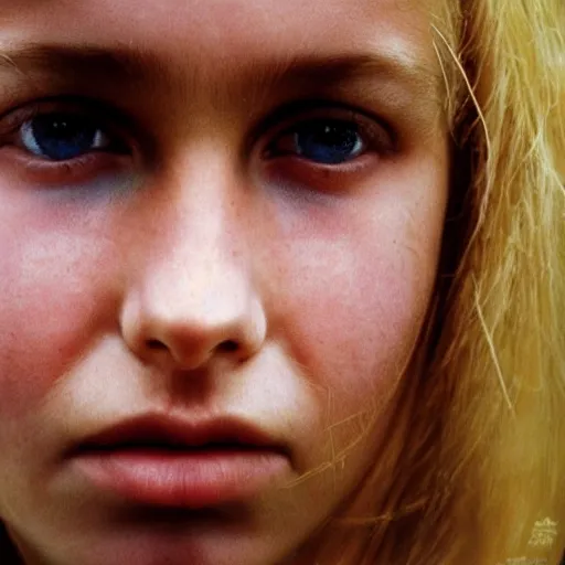 Image similar to a candid extreme closeup portrait of an expressive face of a focused young woman by annie leibovitz