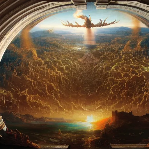 Image similar to alien invasion, epic, magnificent, the last judgement, insanely detailed and intricate, 8 k, fall of the roman empire by thomas cole