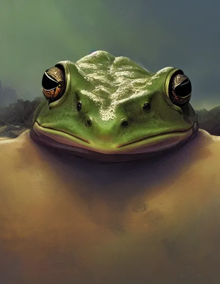 Image similar to a Jesus frog by Ruan Jia, oil on canvas, artstation, dramatic scenery, masterpiece, aesthetic