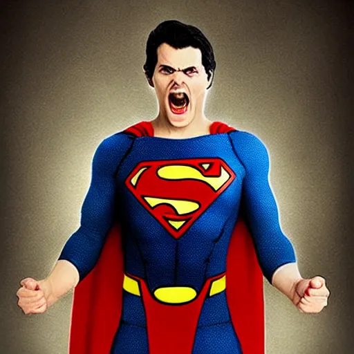 Image similar to painful Superman >yelling<<<< crazy insane