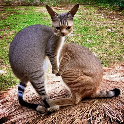 Prompt: a cat - kangaroo - hybrid, animal photography