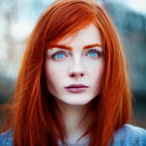 Image similar to highly detailed picture of a beautiful redhead woman, perfectly symmetrical face, sharp focus