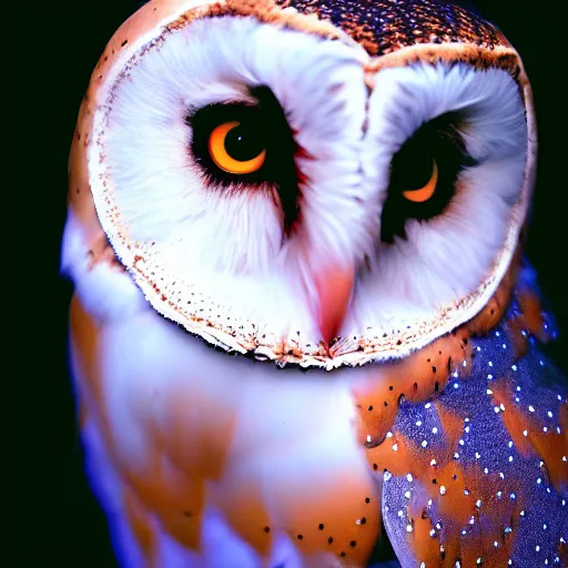 Prompt: noctilux barn owl, cinestill,