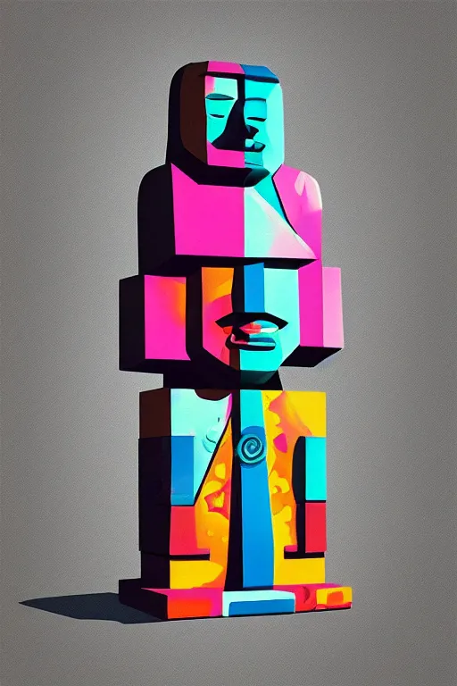 Image similar to cubist moai statue cutout digital illustration cartoon colorful beeple