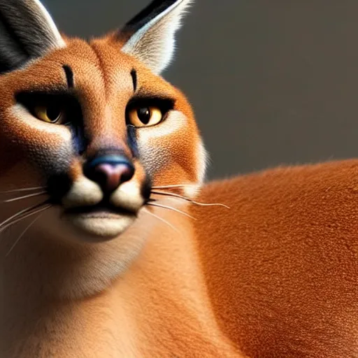 Prompt: A beautiful hyper realistic ultra detailed lifelike cinematic still of cute caracal, unreal engine, deviantart, flickr, artstation, octane render, textured, colorful, extreme realistic detail, physically based rendering, pbr render, very detailed, volumetric lighting, detailed lighting, octane render, 4k, cinematic lighting, 8k resolution