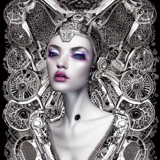 Prompt: the portrait of an absurdly graceful, sophisticated, fashionable ottomanpunk robotess idol, an ultrafine hyperdetailed illustration by kim jisu, intricate linework, neon wiring, electronics, porcelain skin, unreal engine 5 highly rendered, global illumination, radiant light, detailed and intricate environment, by rutkowski, artgerm, marvel comics