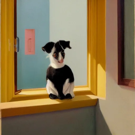 Image similar to a hyper realistic fine art painting of little socks in the style of edward hopper, wes anderson