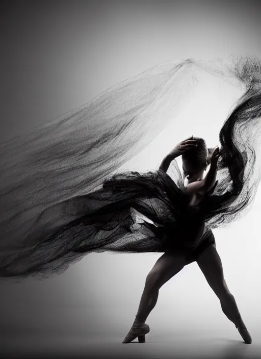 Image similar to a Photorealistic dramatic hyperrealistic render of a glamorous beautiful Female smoke dancer by Ken Brower and Deborah Ory of NYC Dance project,Lois Greenfield,Flowing cloth and smoke,Beautiful dynamic dramatic dark moody lighting,volumetric,shadows,cinematic atmosphere,Octane render,8K