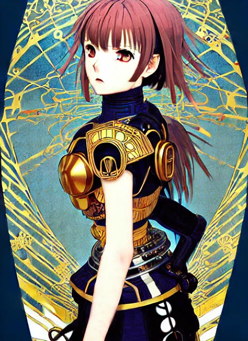 Image similar to ilya kuvshinov anime knight girl in ornate armor, last exile, murata range, fine detail, perfect anime face, dramatic lighting, dynamic composition, gustav klimt, art deco, cel shading, vivid, rich texture, ( ( ( yoshinari yoh ) ) ), alphonse mucha, ( ( ( colorful ) ) ),