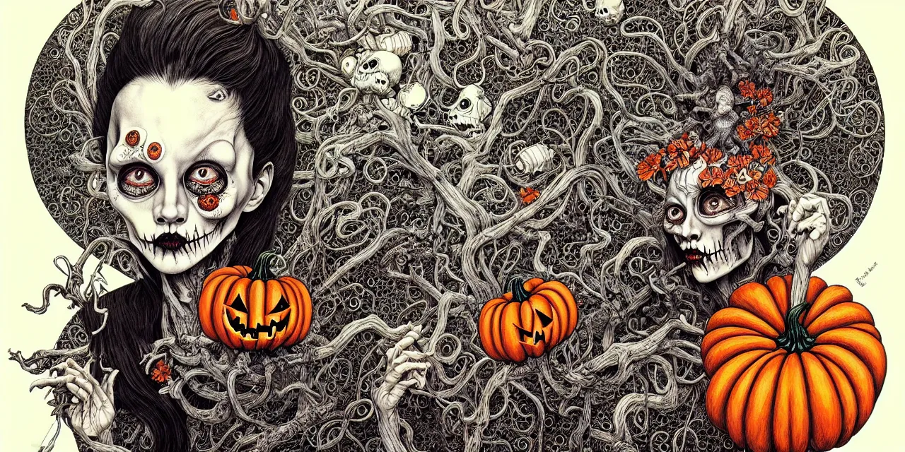 Image similar to portrait painted in jacek yerka style drawn by vania zouravliov and takato yamamoto, inspired by halloween, intricate acrylic gouache painting, high detail, sharp high detail, artstation