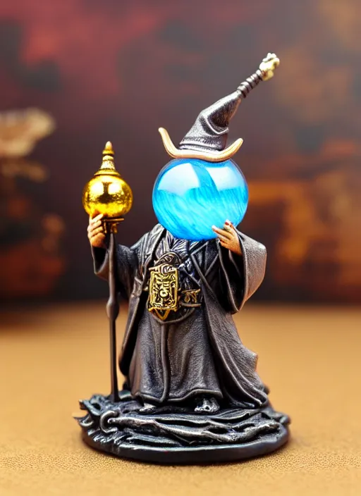 Prompt: 8 0 mm resin detailed miniature of pig wizard with wizards hat and robe holding a crystal ball, product introduction photos, 4 k, full body,