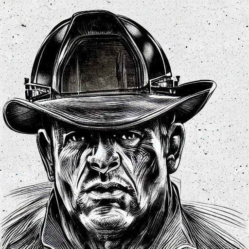 Prompt: a portrait of a coal miner illustrated by sergio toppi, profile, bold shapes, 2 d line art, trending on artstation, behance,