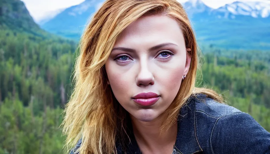 Scarlet Johansson headshot portrait photo in outdoors | Stable Diffusion