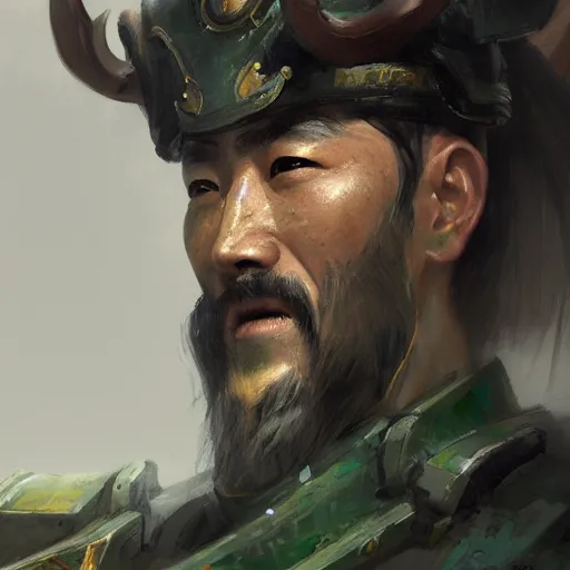 Prompt: a closeup portrait of liu bei, xuande, painted by raymond swanland, painted by greg rutkowski, painted by jeremy mann, painted by igor kieryluk, trending on artstation