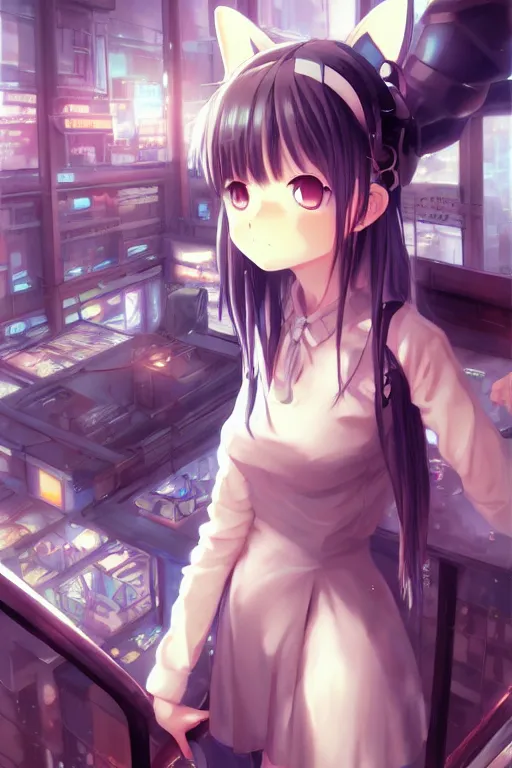 Prompt: nekopara fantastically detailed reflecting eyes modern anime style art cute detailed ears cat girl neko dress portrait shinkai makoto vibrant Studio ghibli kyoto animation hideaki anno Sakimichan Stanley Artgerm Lau Rossdraws James Jean Marc Simonetti gorgeous elegant highly detailed digital painting artstation pixiv cyberpunk