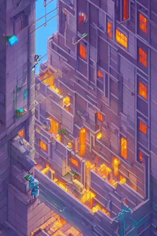 Image similar to Isometric pixelart building, by Jesper Ejsing, RHADS, Makoto Shinkai and Lois van baarle, ilya kuvshinov, rossdraws global illumination