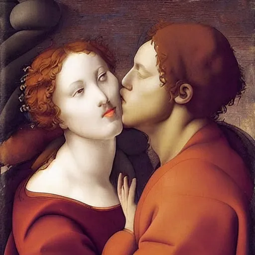 Image similar to atmospheric beautiful men's lips kiss in the sunny room, wrote renaissance michelangelo