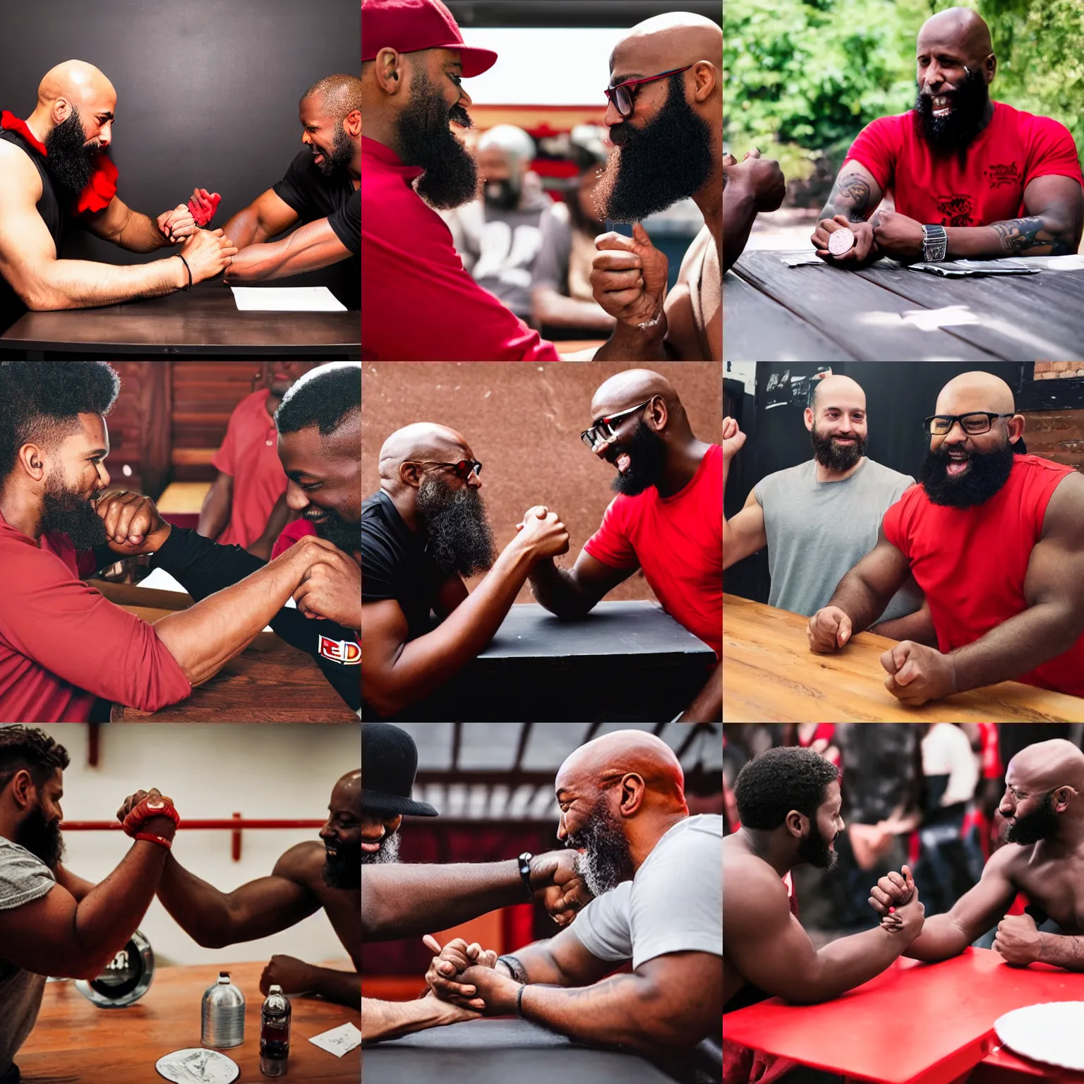 red devil arm wrestling with a dark skinned bald man | Stable Diffusion ...