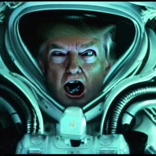 Image similar to donald trump in alien, movie scene, 8 k,