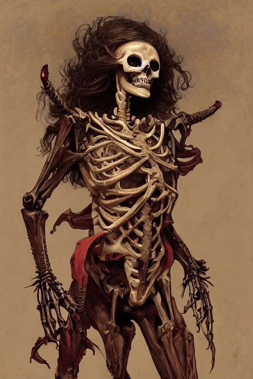 Prompt: Portrait of an anthropomorphic skeleton-woman warrior necromancer with red hands, cinematic lighting, intricate, rugged, ormal hands, normal legs, highly detailed, digital painting, artstation, smooth, sharp focus, illustration, art by artgerm and greg rutkowski and alphonse mucha and Wayne Barlowe and william-adolphe bouguereau