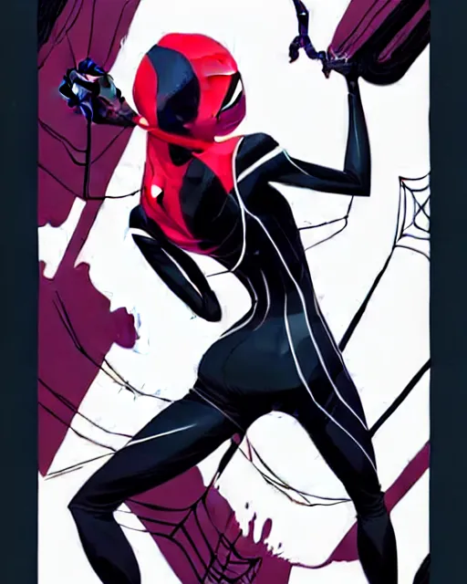 Image similar to rafael albuquerque comic art, peter mohrbacher, phil noto, artgerm, pretty emma stone spider - gwen gwenom