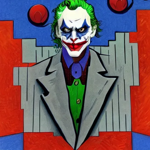 Image similar to portrait of the joker, mash - up between mc escher and vincent van gogh, marvel comics style
