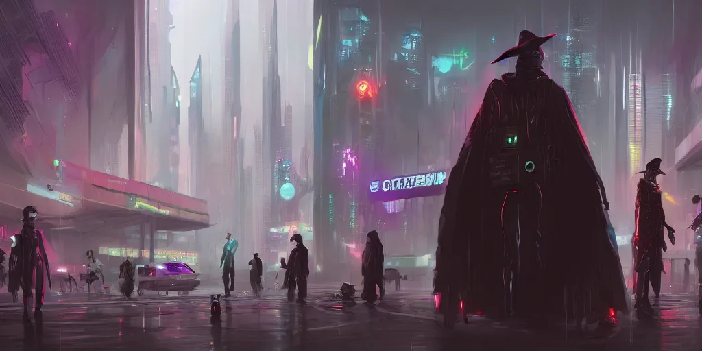 Image similar to cyberpunk society where everyone is a witch, concept art, digital painting, smooth, high quality, 4 k