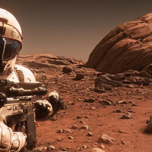 Image similar to futuristic call of duty ps 5 game set on mars, 8 k, hd,