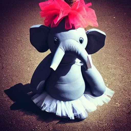 Image similar to “ an elephant wearing a birthday hat and a tutu on a unicycle ”