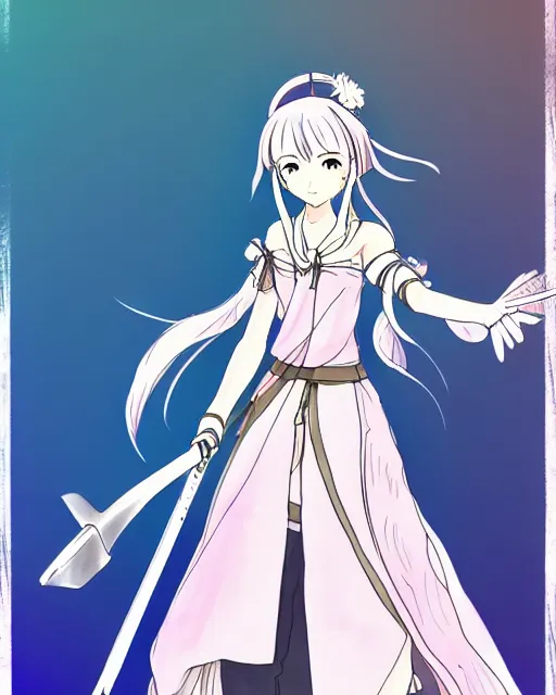 Image similar to anime character, beautiful fantasy warrior girl in the style of studio ghibli, ufotable, atelier lulua, clean linework