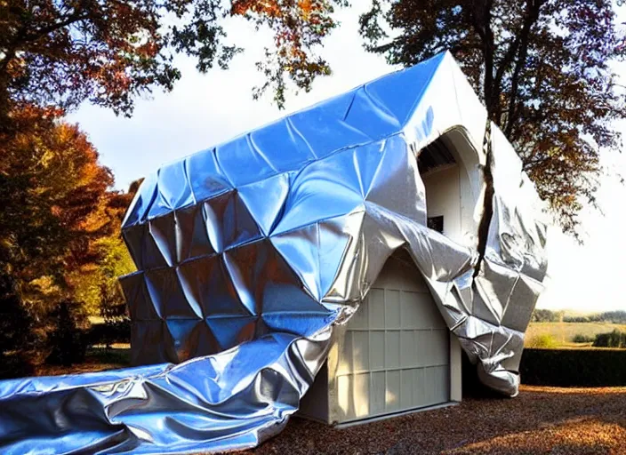 Image similar to house wrapped in foil