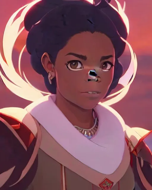 Prompt: azctec warrior, regina hall, detailed perfect face, exquisite details, fire magic, mid view, design on a white background, by studio muti, greg rutkowski makoto shinkai takashi takeuchi studio ghibli