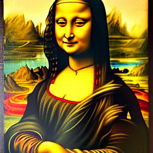 Prompt: a nepali woman's painting in the style of mona lisa by leonardo da vinci