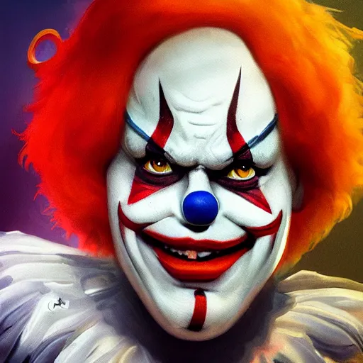 Image similar to concept art of clown by jama jurabaev, cinematic shot, brush hard, artstation, cgsociety, high quality, brush stroke