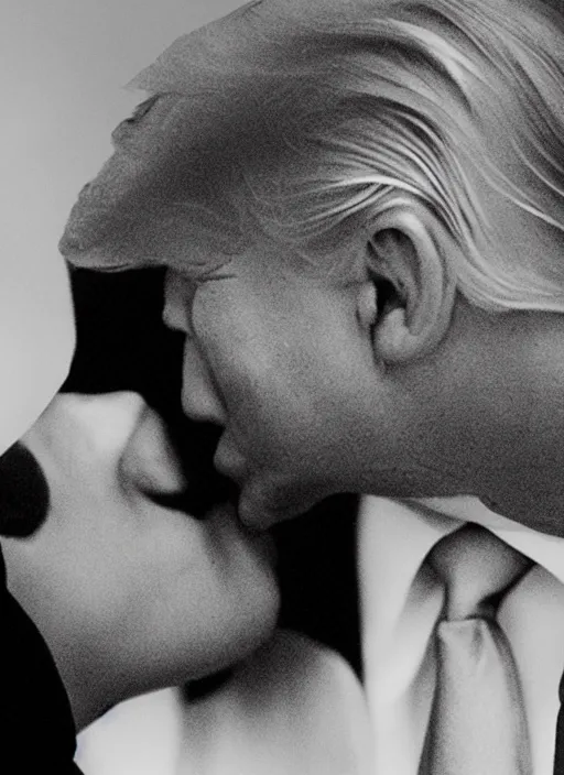 Image similar to beautiful romantic professional photo of two donald trumps kissing.