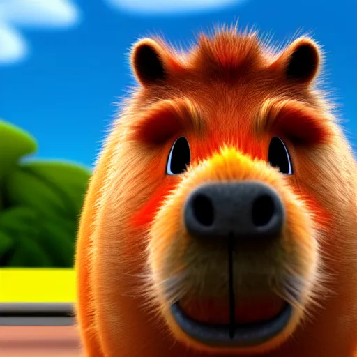 Image similar to disney pixar style capybara, 3D animation, 4k render