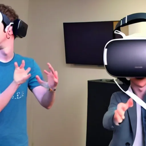 Image similar to anime Mark Zuckerberg dancing with vr headset on